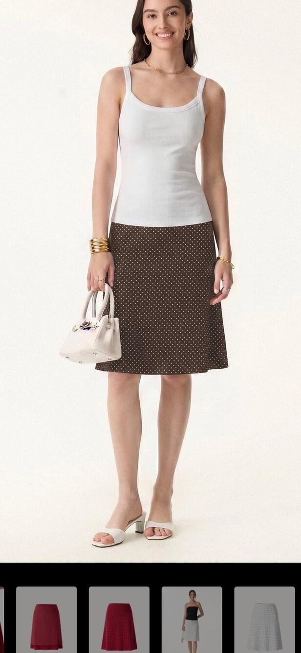 Brand New OGL Women's Size Small Brown White Polka Dot Knee Length Skirt